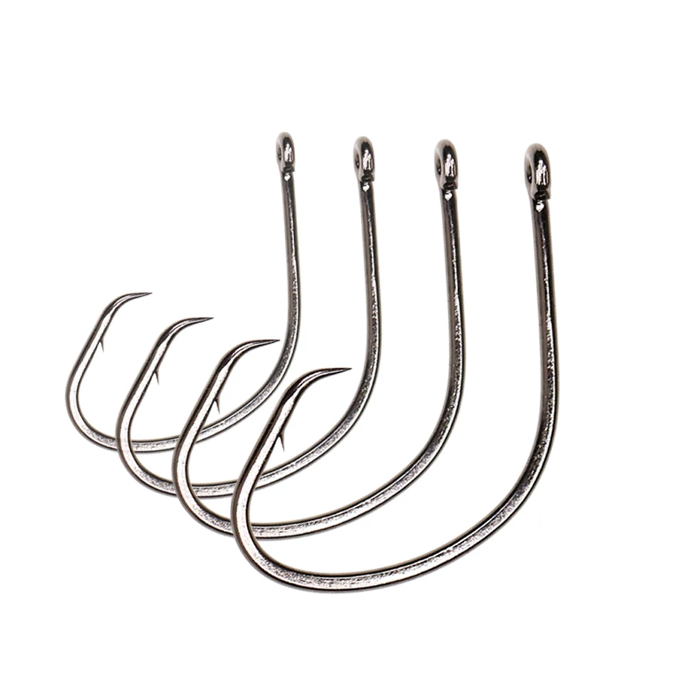 25pcs #4 #6 #8 Black Nickel Saltwater Circle Fishhooks Chemically Sharpened  High Carbon Steel Sabiki Rig Fly Hook