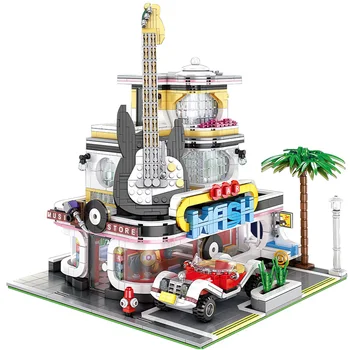 

16002 City Buildings Street View In Blocks Guitar House Bricks Creator Expert Assembly Square Light Modular Toys For Children