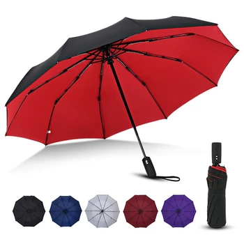 

Wind Resistant Double Cloth 3Folding Automatic Red Umbrella Rain Women Business For Men Portable Large Umbrellas Clear