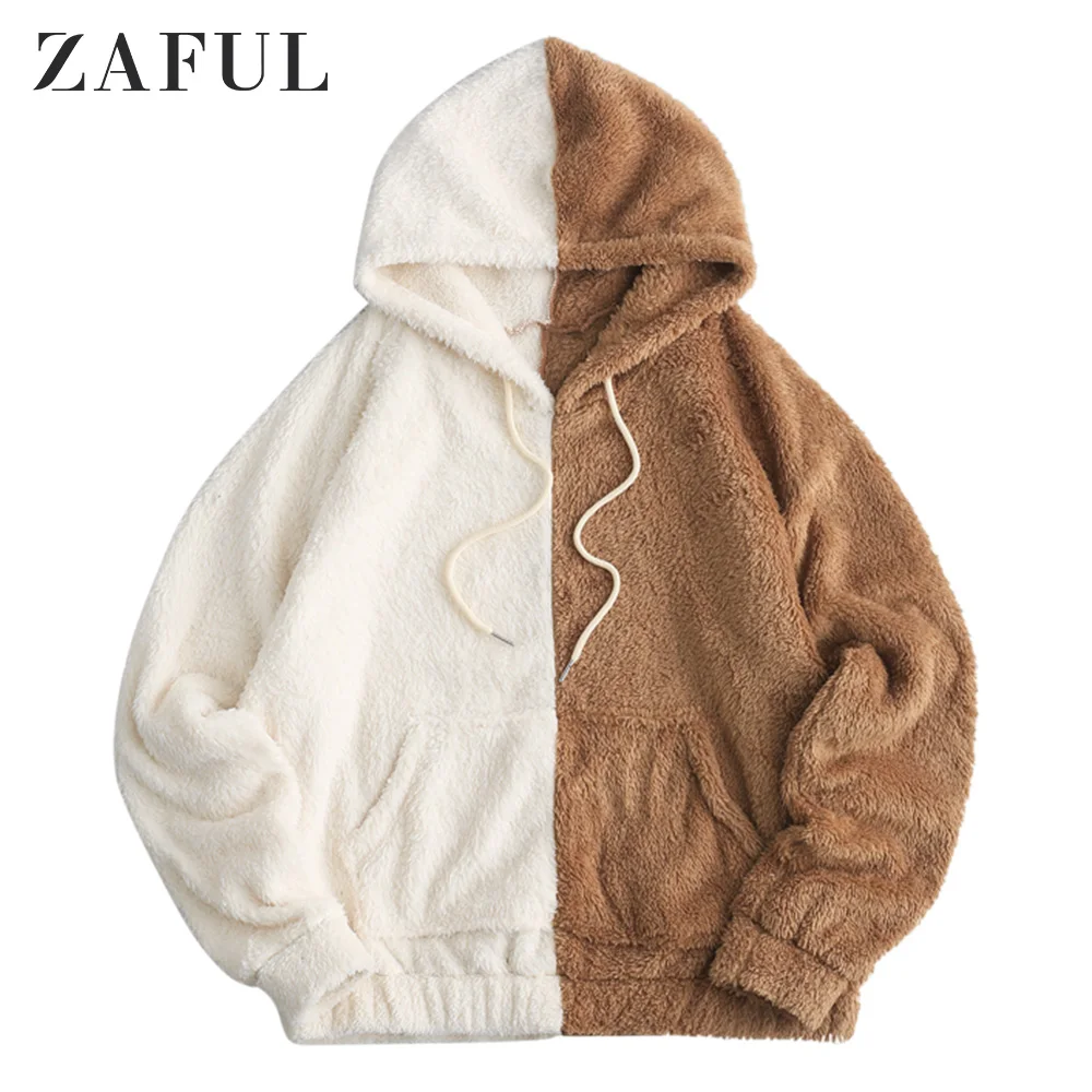 ZAFUL Front Pocket Fluffy Loose Hoodie For Men Drawstring Hoodie Fall Colorblock Pullovers Oversize Hoodie Sweatshirts Casual ZAFUL Front Pocket Fluffy Loose Hoodie For Men Drawstring Hoodie Fall Colorblock Pullovers Oversize Hoodie Sweatshirts Casual