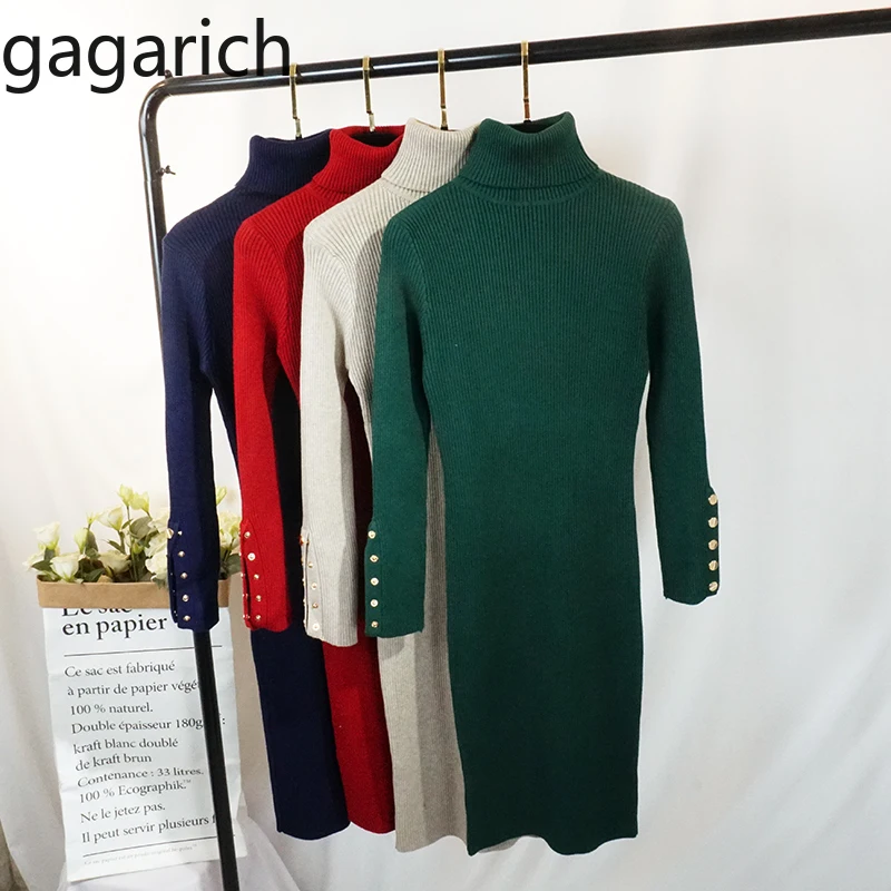 Gagarich, женское платье,, модное, Осеннее, новое, на пуговицах, с длинным рукавом, водолазка, одноцветное, стрейч, миди, платья для девушек, элегантное, Vestidos