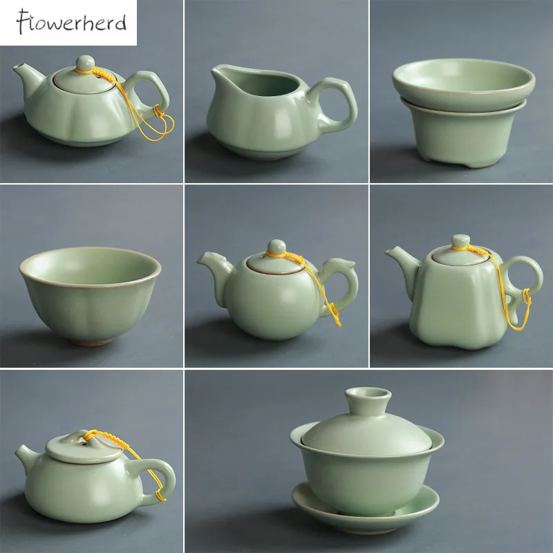 Description Picture 2 of itemLarge Ru Kiln Ceramic Kung Fu Tea Set Teaware Teapot Tea Cup Gaiwan Tea Infuser Tea Strainer Tea Pot and Cup Set Teacups Tea Sea