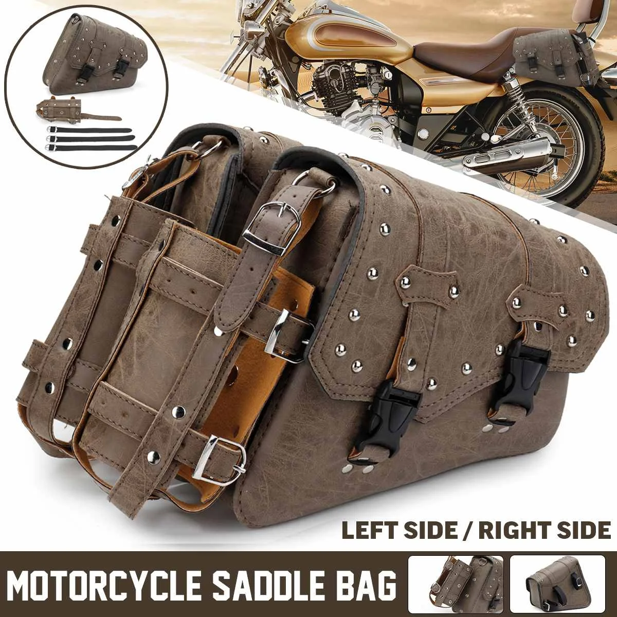 MotorcycleSaddlebagsVintageBrownSideToolBagsLuggageStorage