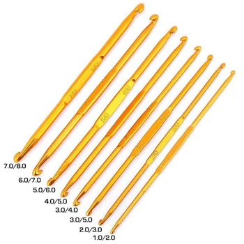

8 Pcs Handle Crochet Hooks Golden Aluminum Double End Crocheting and Knitting Set Knitting Needle Set Weave Craft