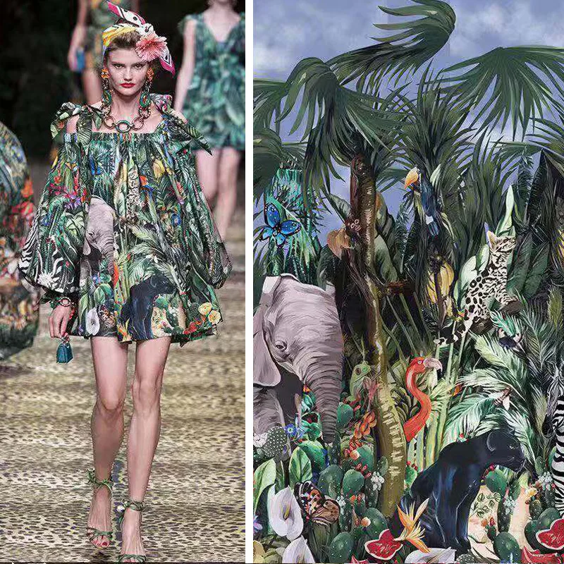 

2020 show high definition elephant animal digital printing clothing surface fabric custom polyester printing fashion fabric