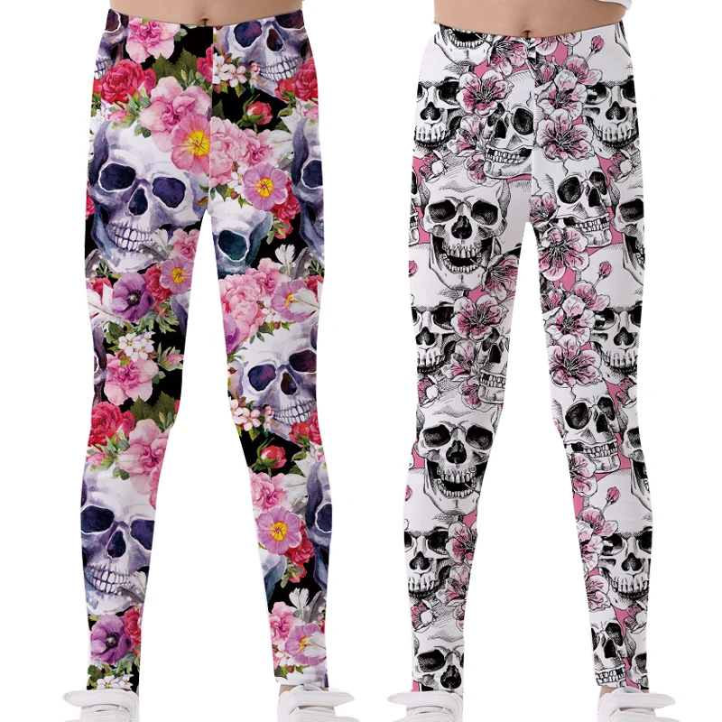 Спортивные штаны для девочек; леггинсы для детей с 3D принтом скелета Фламинго; штаны для йоги для подростков; брюки; Одежда для девочек