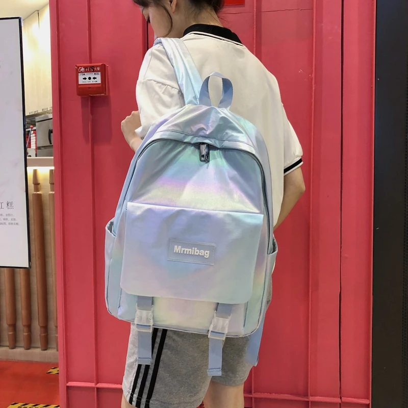 

Weysfor Vogue Women School Backpack Shiny Laser Student Pack Bag Ladies Large Capacity Hologram Silver Holographic Backpacks