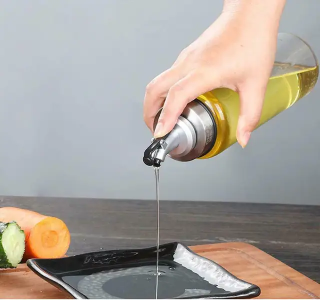 Botella de aceite de vidrio dispensador de aceite de oliva, dispensador de  medición de vinagre de ac…Ver más Botella de aceite de vidrio dispensador