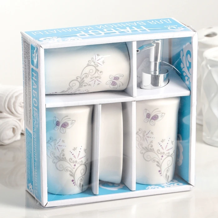 

Bathroom accessories set "Grace", 4 items (250 ml dispenser, soap dish, 2 glasses)
