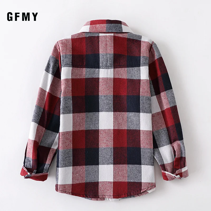 GFMY Autumn 100% Cotton Full Sleeve Fashion kids Plaid Shirt 2T-14T Casual Big Kid Clothes Can Be a Coat