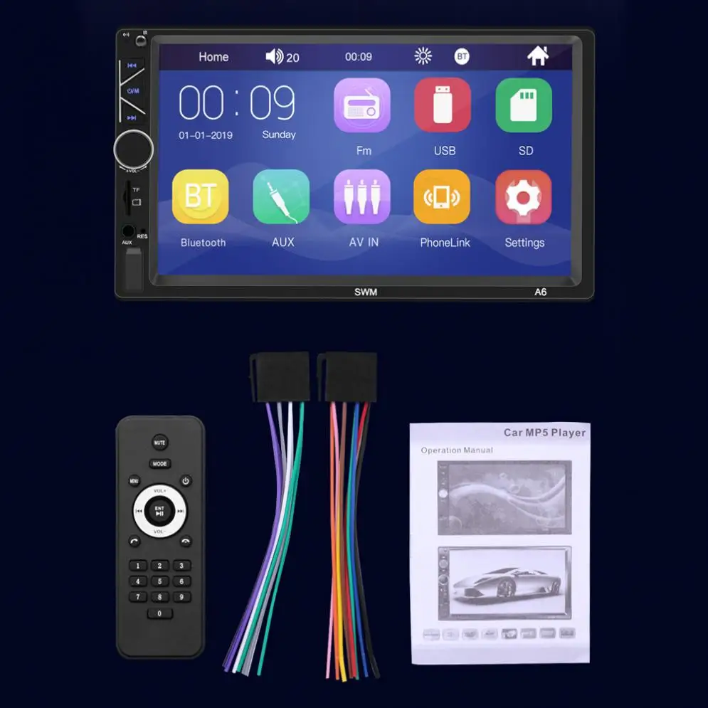 2 DIN 7 дюймов HD сенсорный экран Bluetooth Стерео FM радио MP5 Аудио плеер Поддержка USB/AUX In/Управление рулевым колесом