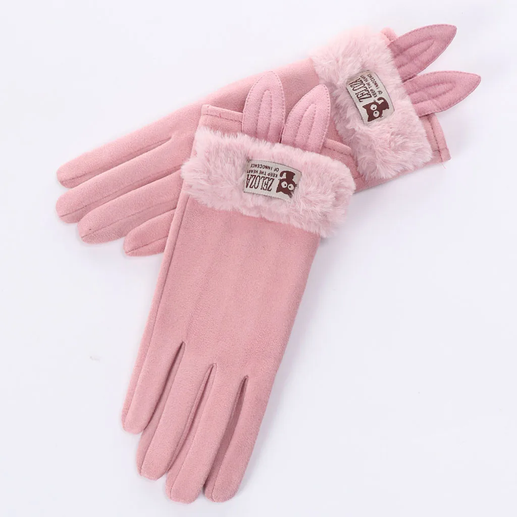 Женские перчатки с заячьими ушками из мультфильма, Зимние флисовые теплые флисовые перчатки, утолщенные теплые варежки с сенсорным экраном, теплые перчатки для вождения