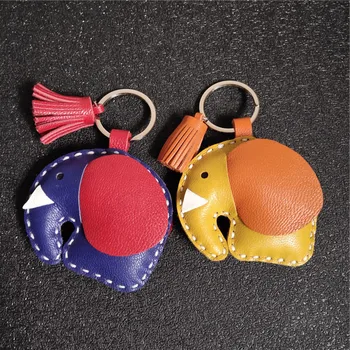 

On Sale Handmade Genuine Leather Cute Lucky Elephant Keychain Animal Key Chain Bag Charm Backpack Pendant Girls Gifts Keyring