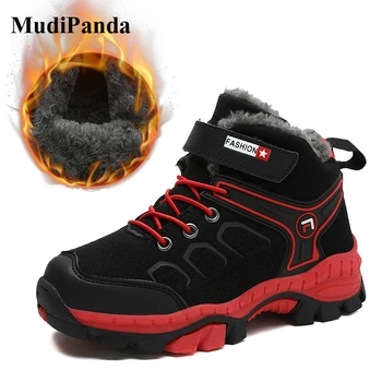 

MudiPanda High Top Kids Hiking Shoes Non-slip Boys Winter Sneakers Warm Plus Fur Boots Teenagers Sport Trekking Shoe For Girls