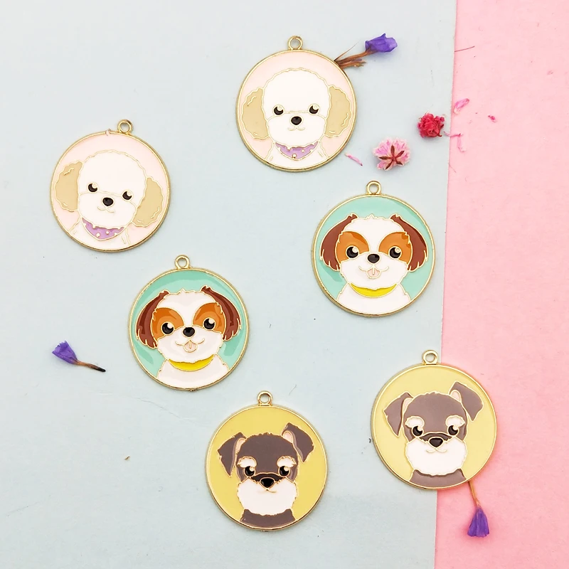 10 шт. Пёс из мультфильма эмали Charms модное круглый Форма Puggy Подвеска из сплава для творчества, рукоделие, браслет, Цепочки и ожерелья ювелирные изделия аксессуары FX256