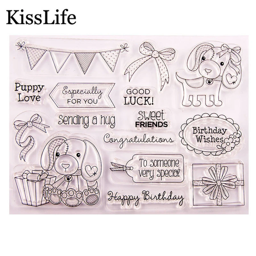 1 Sheet Elephants Dog Flag Good Luck Letters Gift Box Clear Rubber Stamps For Card Making Scrapbooking Birthday Decors Stamps Aliexpress