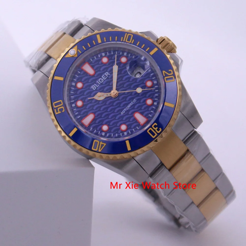 Автоматические механические мужские часы Bliger 40 мм с зеленым сапфировым стеклом