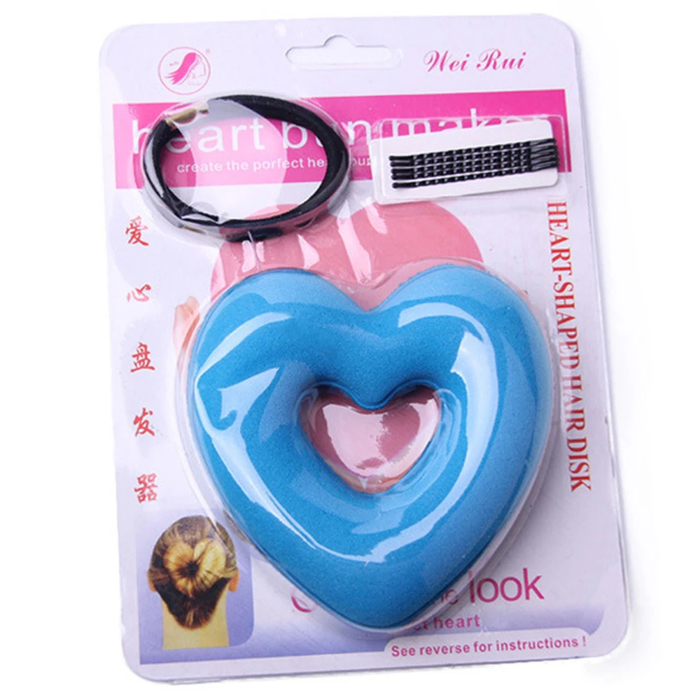 1 Set Fashion Heart Shape Hair Styling Tool Hair Bands for Women Girls Sponge Bract Head Meatball Ring Donut Hair Accessories