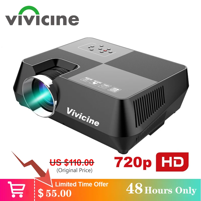 Best Vivicine 720P HD Projector, Optional Android WIFI Bluetooth HDMI USB PC Mini LED Proyector Handheld Movie Beamer for Video games