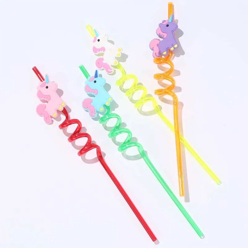 4PCS Cartoon Unicorn Mermaid Flamingo Straw Smoothie Drinking Plastic Straws For Milkshakes Ice Drinks Kids fruit Party Supplies