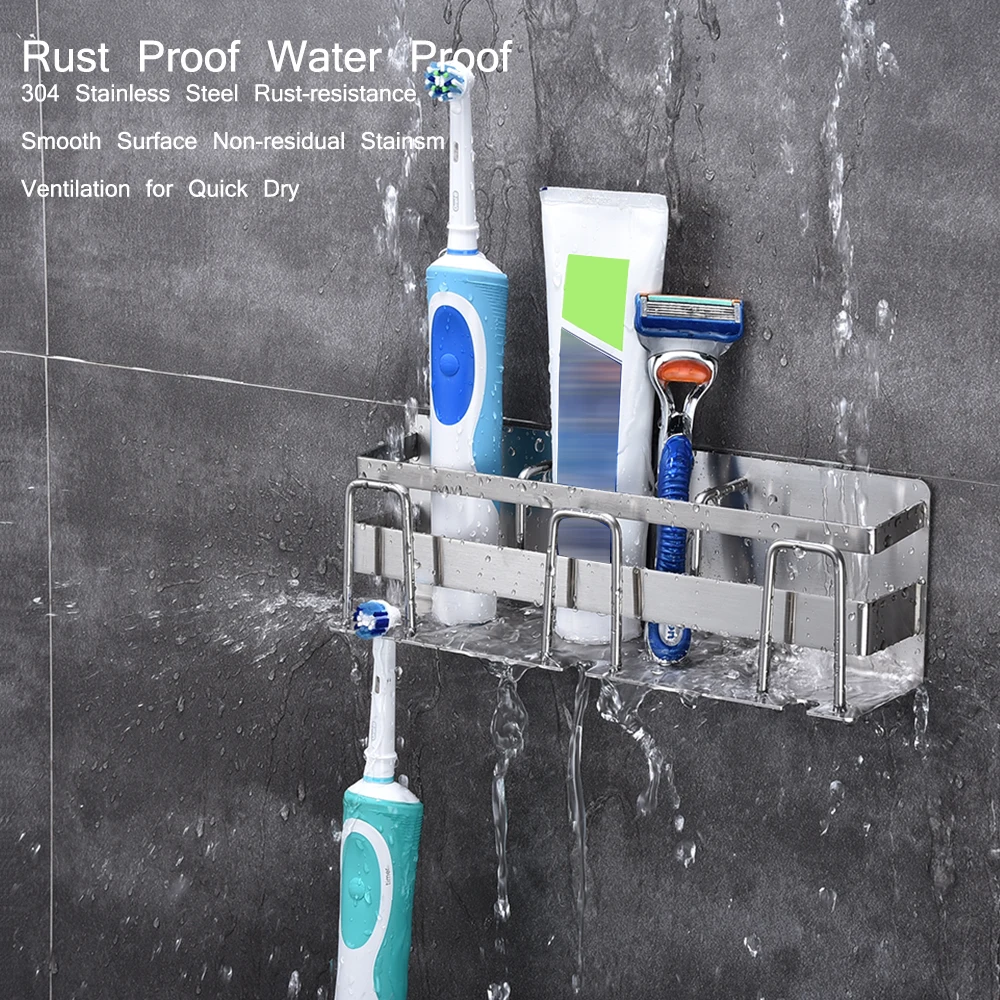 Stainless Steel Toothbrush Holder Multi-function Toothpaste Cup Holder Wall Mount 3 Toothbrush Holder Bathroom Accessories Set