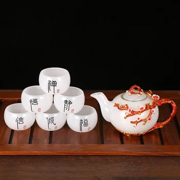 

Creative high-grade glass teapot teacup gift box jade enamel alloy tea set