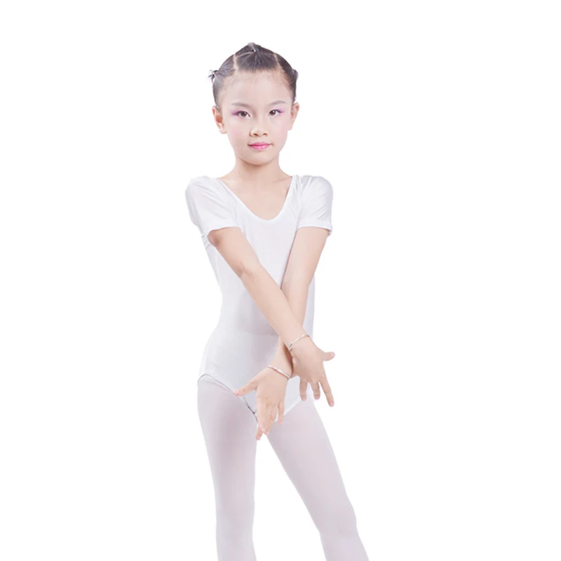 

Girls Ballet Bodysuit Children Blue White Dance Leotard Short Sleeved Gymnastics Wear Spandex Latin Dance Clothing Children