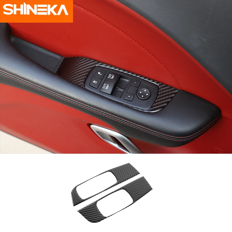 

SHINEKA Car Stickers For Dodge Challenger Carbon Fiber Car Window Button Decoration Cover For Dodge Challenger 2015+ Car Styling