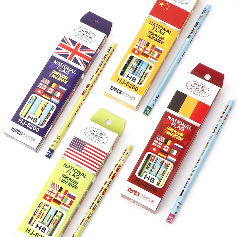 

72pcs Kawaii Wood Pencil Set Creative National Flag Lead Pencils for School Office Supplies Stationery Drawing Pencil Gift Lot