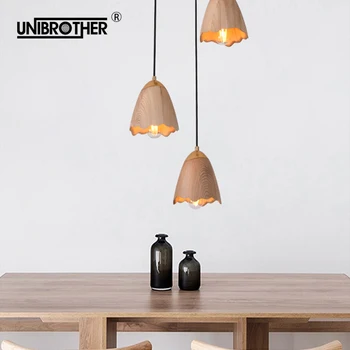 

Wind chimes wood pendant Lights Hanging Lamp Wooden Lighting restaurant bar hall light Creative Chinese sculpture