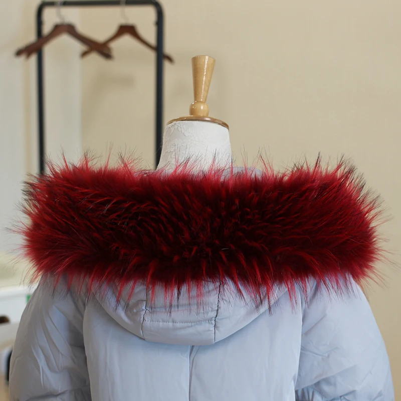 Women Faux Fox Fur Collar Shawl For Winter Coat Hood Fur Decor Plush Strips Parkas Fake Fur Warm Scarf мех для капюшона - 5