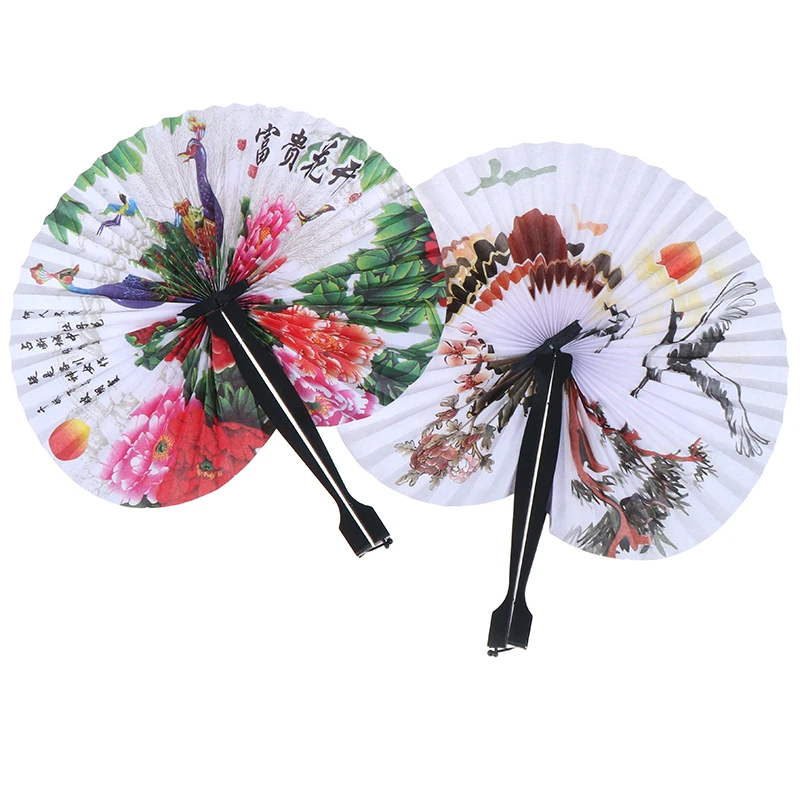 WopenJucy 5 x Hand Held Folding Fans Creative Retro Windmill Small Round Paper Fan Chinese Style Hand Fan Wedding Party Decor Random Color 