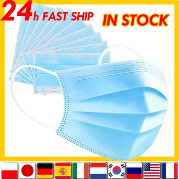 

100pcs Face Mask 3-Ply Breathable Non-Woven Mouth Mask Facial Cover Masks with Ear Loop Disposable Face Mask Home Office Outdoor