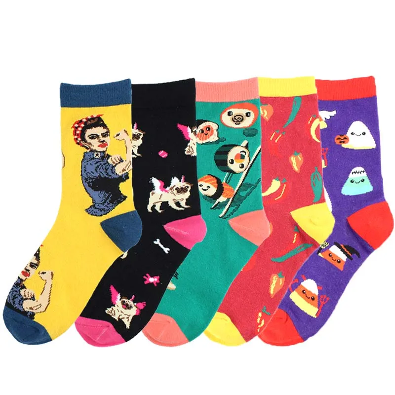 [SOPLCAALCK] Новинка смешные носки Харадзюку для женщин японский суши Чили шаблон милые носки Прекрасный Жаккард Crew Calcetines Mujer Sox
