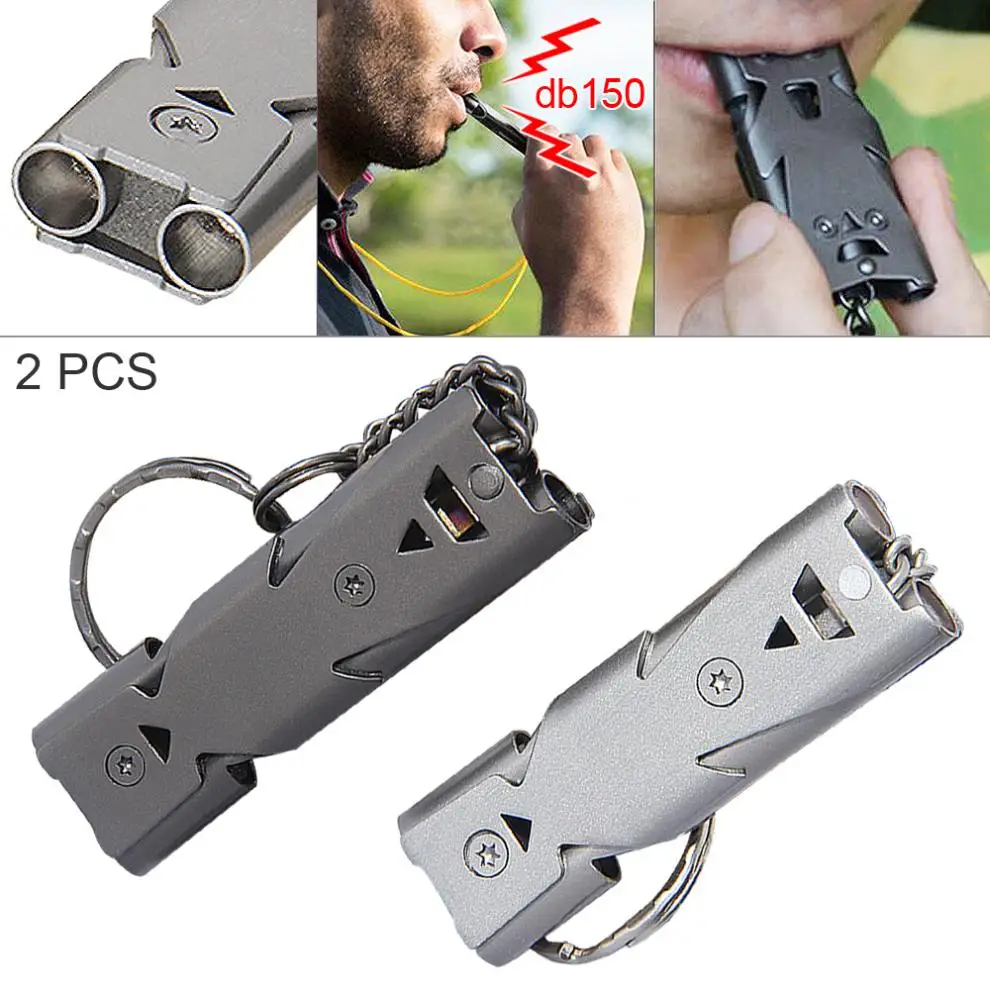 

150db 56x18x8.5mm Stainless Steel Emergency Survival Whistle Hiking Camping Outdoor Sports Tools with Keychain and Double Tube