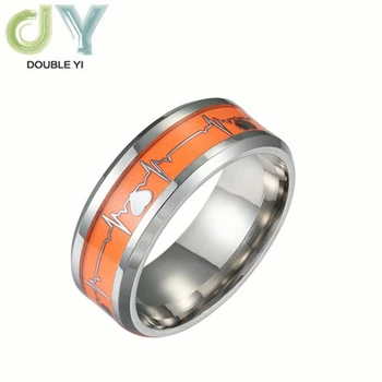 

2pcs/pack orange luminous electrocardiogram ring lovers heartbeat jewelry Free shipping