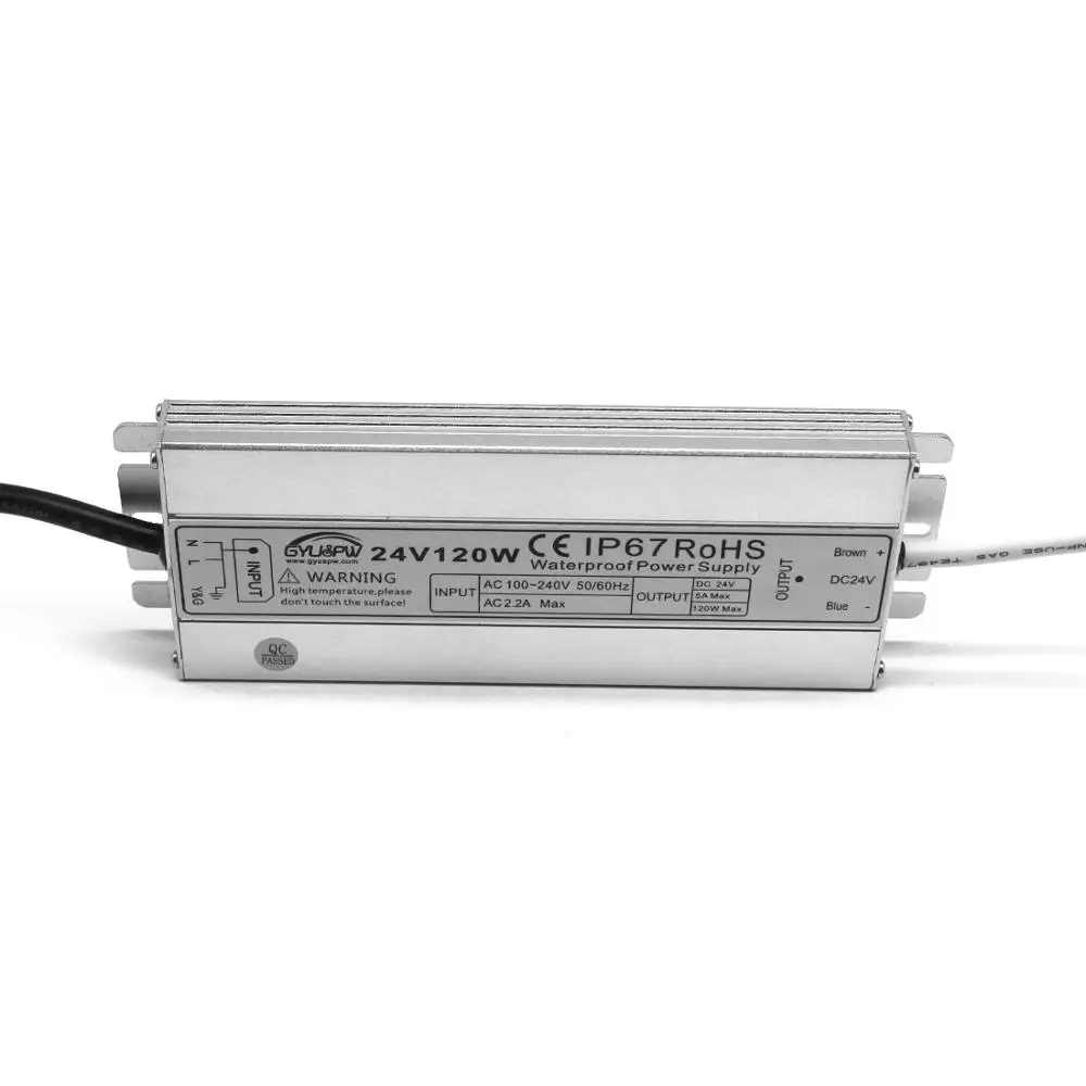 Ультратонкий источник питания DC24V 5A 120W IP67 водонепроницаемые Трансформеры 100-240v Сетевой сетевой адаптер для использования вне помещения для светодиодной ленты CCTV