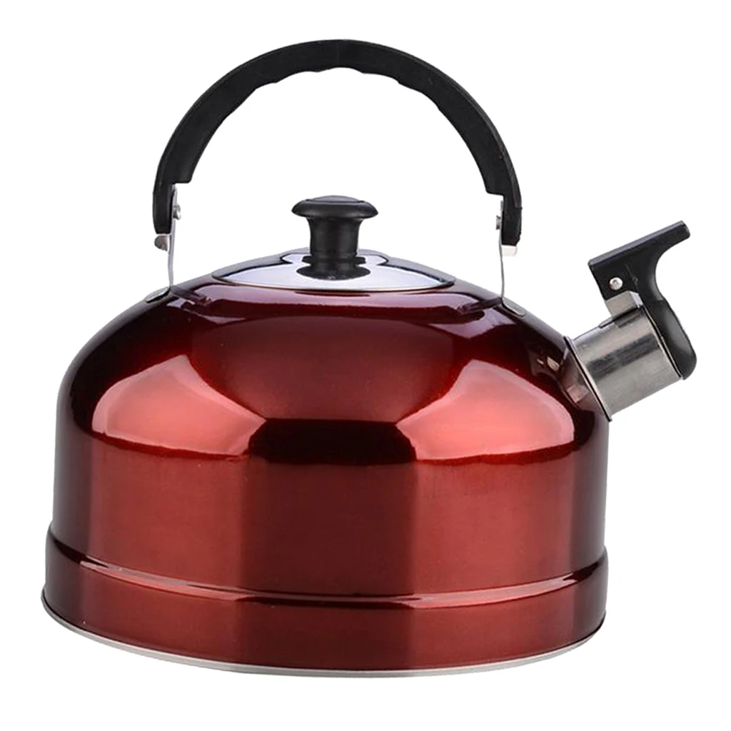 Whistling Tea Kettle Stainless Steel Stovetop Teakettle Sturdy Teapot for Tea Coffee Fast Boiling, Red Mirror Finish 4 Liter