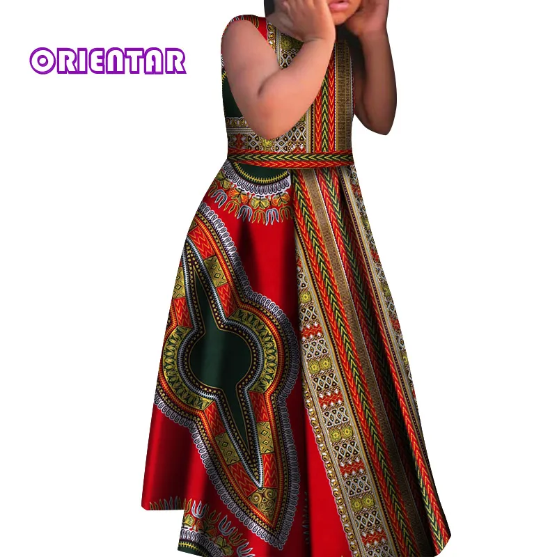 Детское платье в африканском стиле с принтом Дашики; детское бальное платье без рукавов для девочек; Модное Длинное платье принцессы в африканском стиле; WYT452