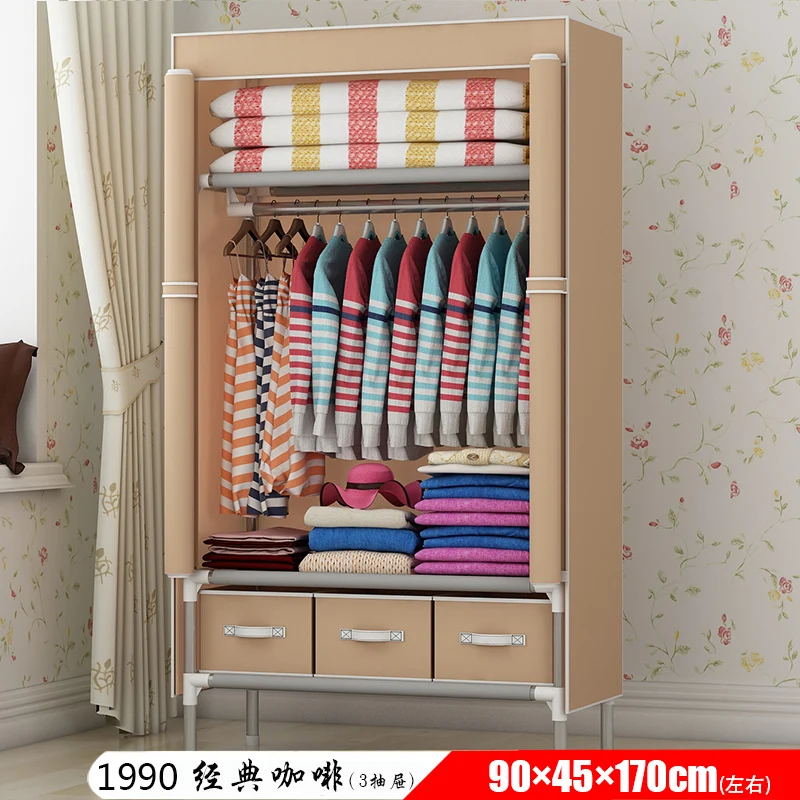 Wardrobe Simple Cloth Wardrobe Steel Pipe Bold Reinforcement Economical Thickening Simple Fabric Multi-coating All Steel Frame - Цвет: Светло-зеленый
