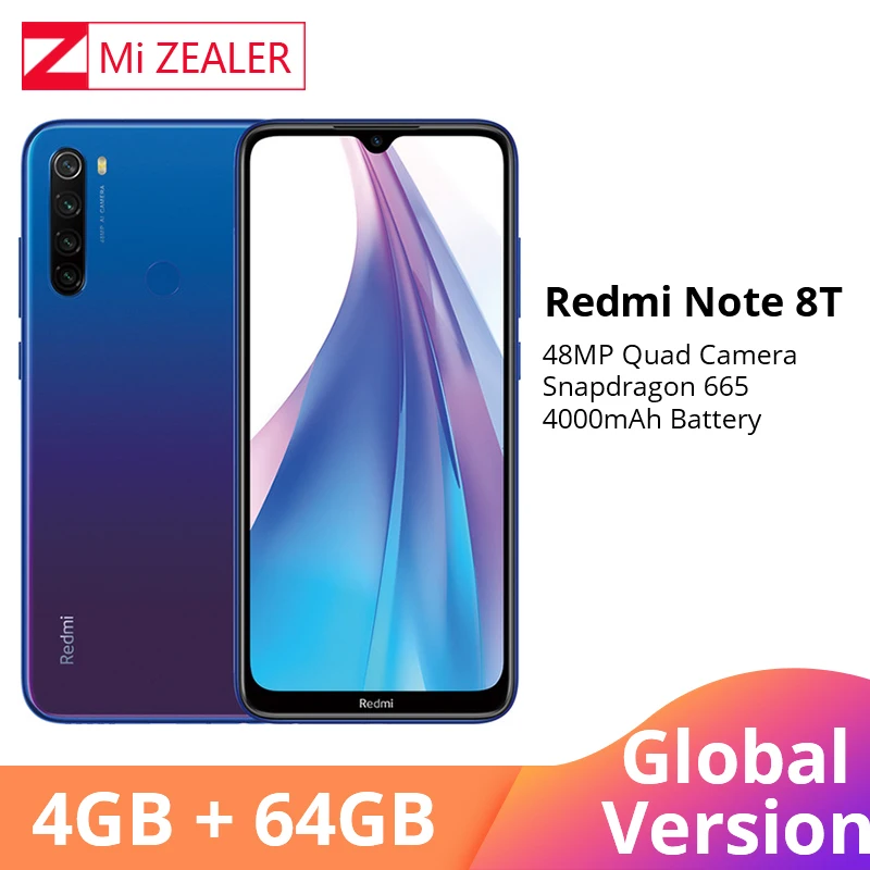 Xiaomi Redmi Note 8T с глобальной версией, 4 Гб ОЗУ, 64 Гб ПЗУ, восьмиядерный смартфон Snapdragon 665, 48MP, 6," экран, мобильный телефон - Цвет: blue