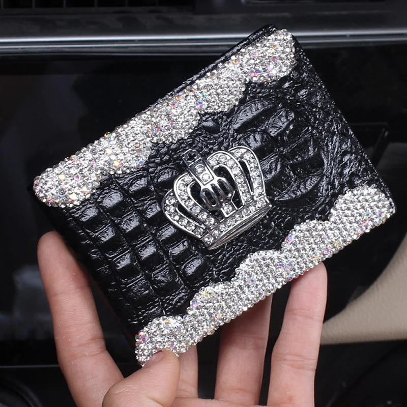 Universal Leather Car Key Case ​Crystal Rhinestone Crown Driver's