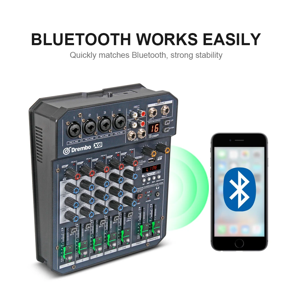 Professionelle X4/6 kanal Protable digitale audio mixer konsole mit DSP wirkung Sound Karte, bluetooth, USB, für DJ PC Aufnahme Professionelle X4/6 kanal Protable digitale audio mixer konsole mit DSP wirkung Sound Karte, bluetooth, USB, für DJ PC Aufnahme