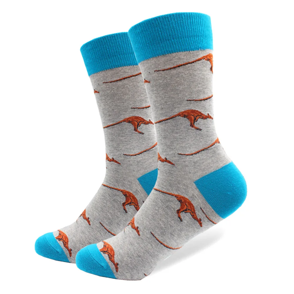 1 пара забавных брендовых мужских носков из чесаного хлопка Новые разноцветные носки с изображением тигра коалы кенгуру повседневные Свадебные носки - Цвет: 077-10