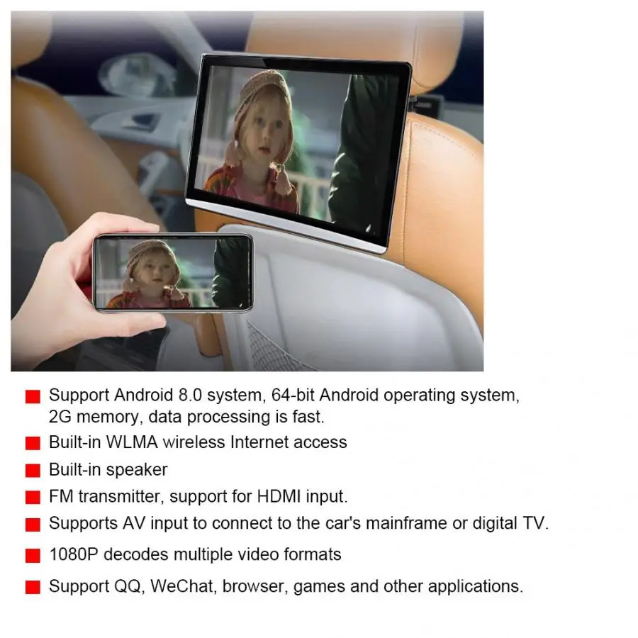 12.5in автомобильный ips подголовник монитор экран 1920*1080 HD видео Bluetooth fm-передатчик для Android 8,0 подголовник монитор