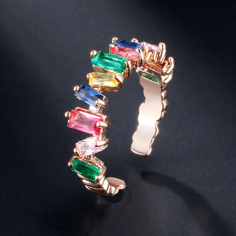 colour rose gold Модные Цветные кубические циркониевые кольца для женщин T форма камня Свадебные Кольца для женщин серебряные ювелирные изделия Женское кольцо Винтаж - Цвет основного камня: colour rose gold