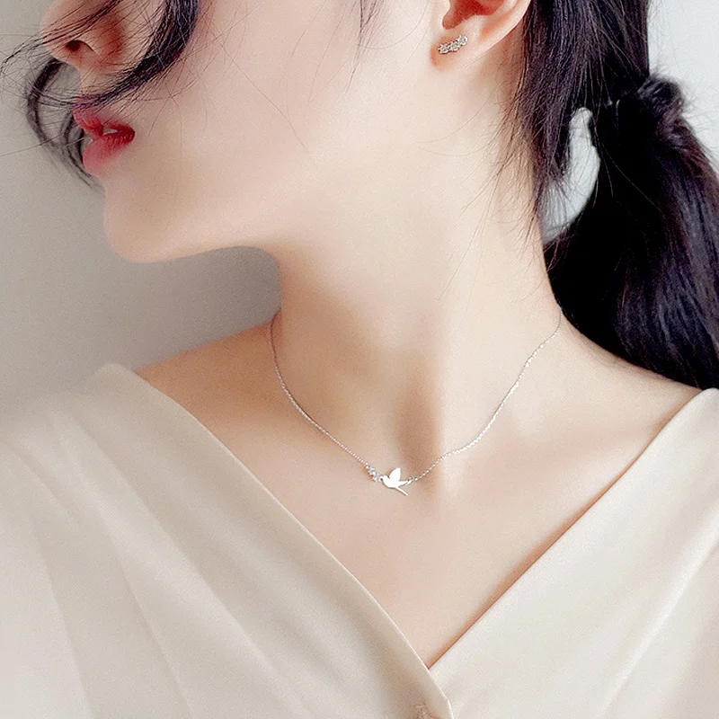 925 Silver Jewelry Zirconia Swallow Choker Necklaces for Women Wedding Girls Statement | Украшения и аксессуары