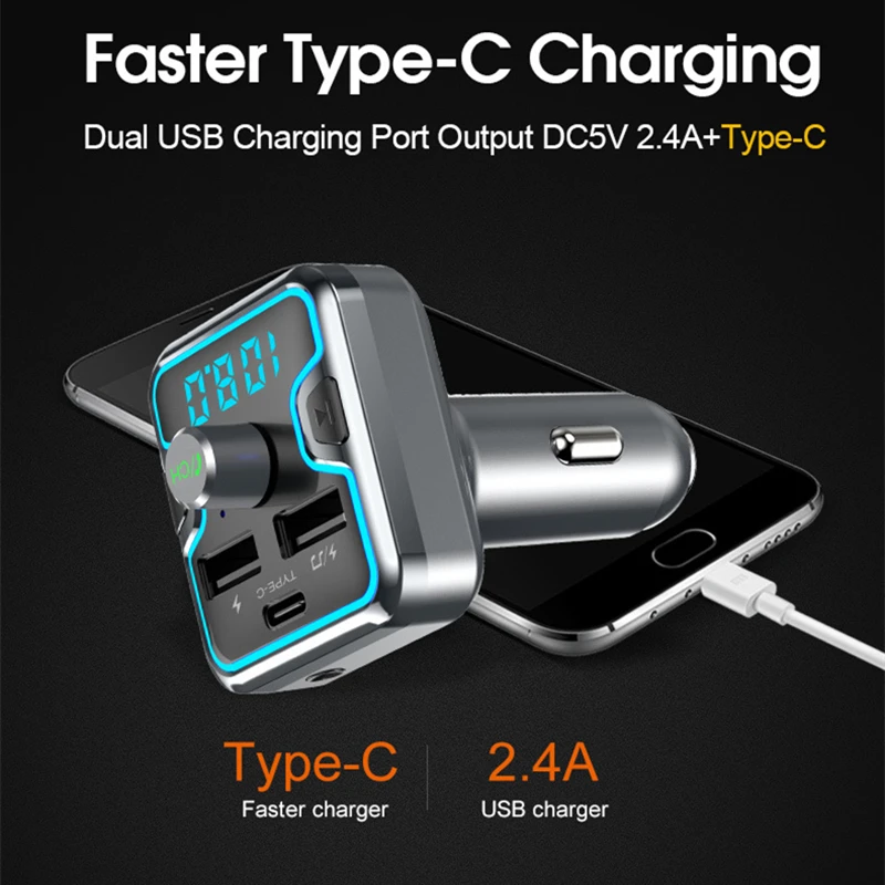 Автомобильный MP3-плеер 2.4A Быстрая зарядка двойной USB зарядное устройство автомобильный комплект fm-передатчик модулятор Bluetooth громкой связи Поддержка sd-карты U диск
