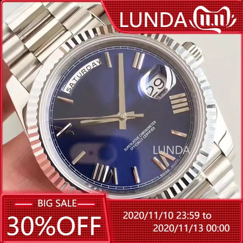 Luxury Men Watch Waterproof Automatic Mechanical Watch Day Stainless Steel Sapphire Crystal Automatic Wristwatch Date White afbeelding