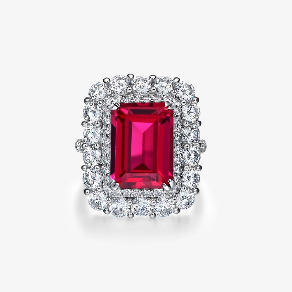 

New 100% 925 Sterling Silver Vintage 10*14 15CT High Carbon Diamond Female Ring Wedding Party Jewelry Gift